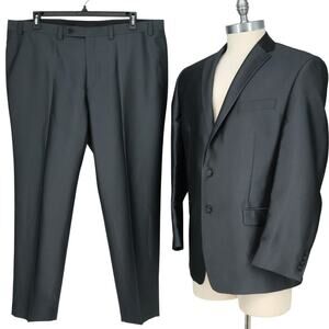 Calvin Klein Suit Mens 44R Gray Micro Herringbone Jacket Flat Front Pants Career